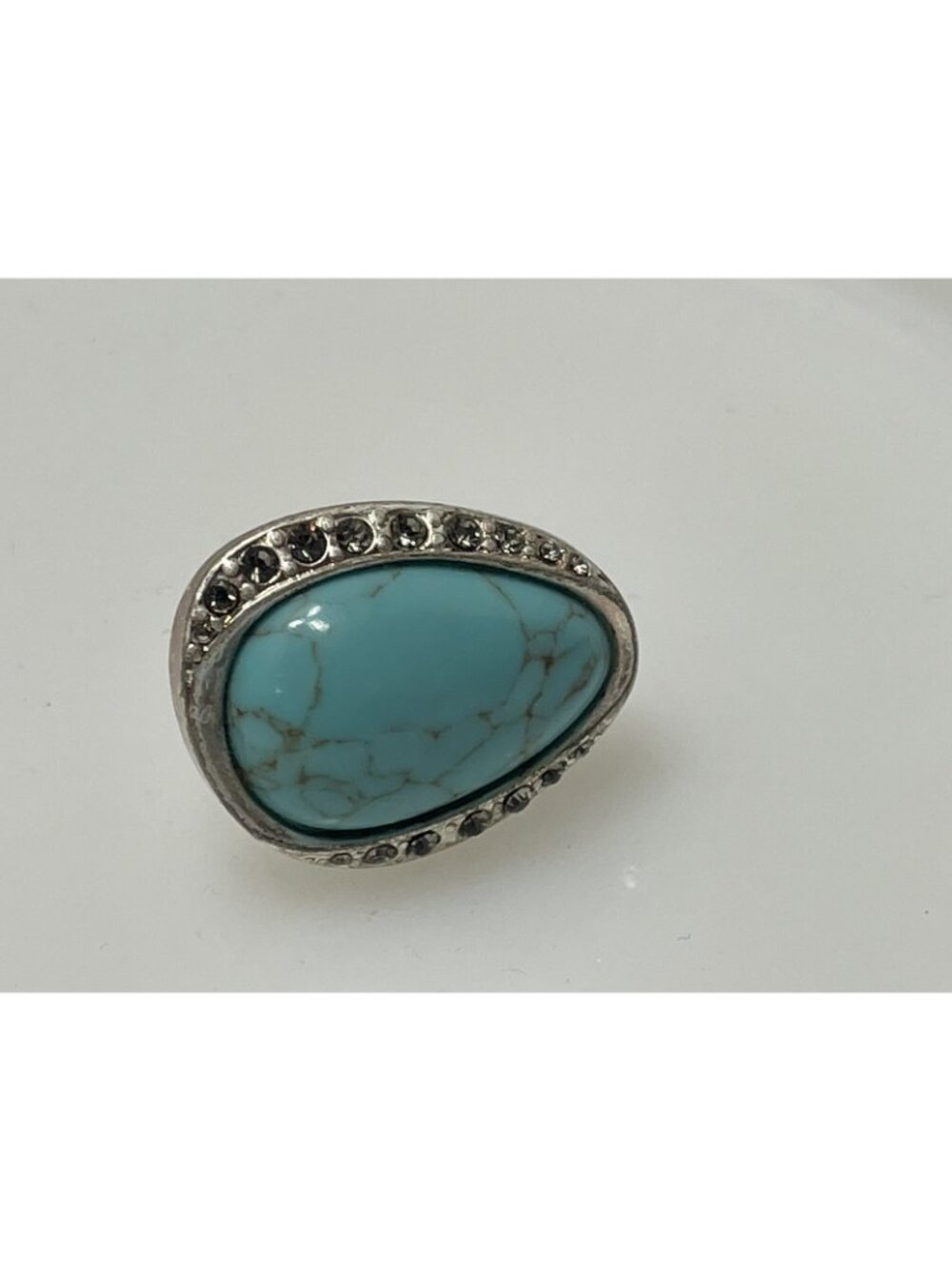 Lia Sophia "River Rock" Ring Genuine Turquoise Size 8 Matte Silver Retired - Picture 2 of 10